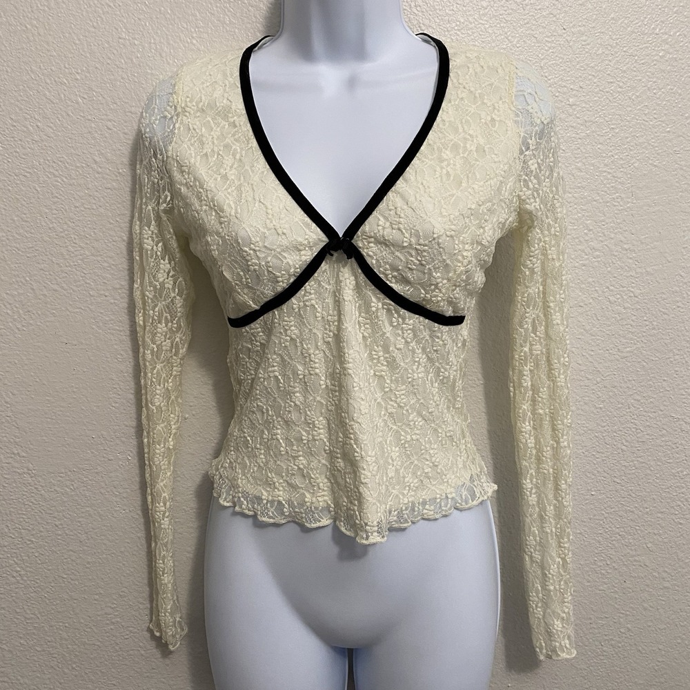 Y2K Floral Lace Coquette Babydoll Top S Fairy Romantic Feminine Sheer Festival